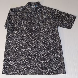 PHYS.SCi Men’s Small Short Sleeve Skull Flower Print Button Up Shirt